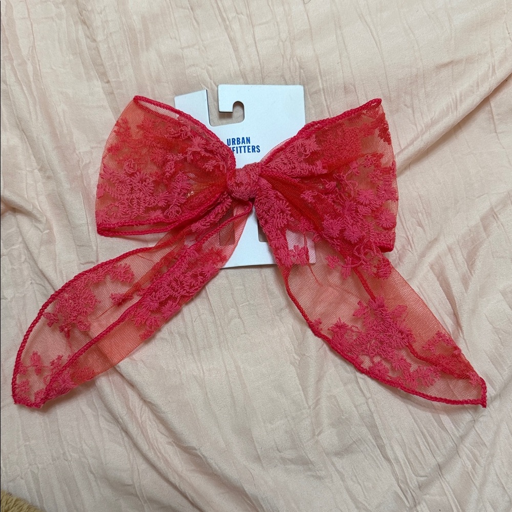 Dark Pink Lace Hair Bow | Urban Outfitters